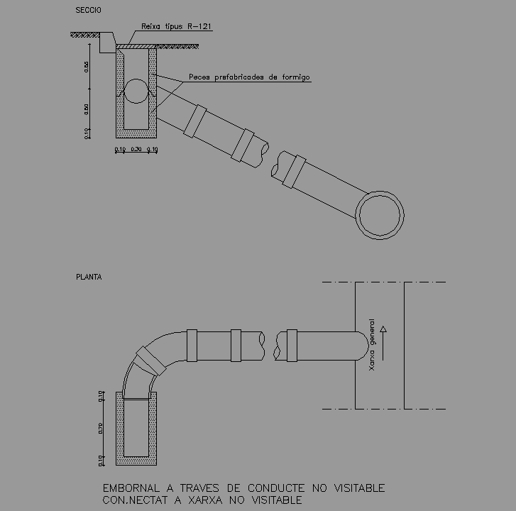 Bloque Autocad Imbornal a través de conducto no transitable conectado a pozo no transitable